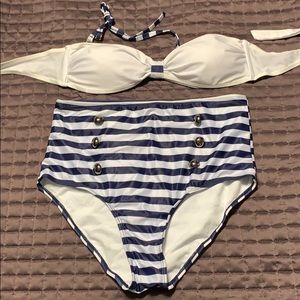 Blue and white bikini set